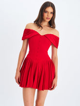 Load image into Gallery viewer, Narelle Crimson Off-Shoulder Sweetheart Drop Waist Mini Dress
