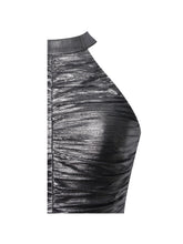 Load image into Gallery viewer, Abril Ruched Silver Glitter Backless Gown
