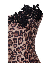 Load image into Gallery viewer, Uchenna Cheetah Print Stretchy Strapless Midi Dress with lace trim
