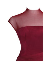 Load image into Gallery viewer, Fabienne Burgundy Mesh Cap Sleeve Mermaid Gown
