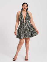 Load image into Gallery viewer, Mackenzie Cheetah Print Halter Linen Mini Dress
