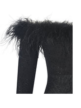 Load image into Gallery viewer, Emberly Black Fur Trimmed Off-Shoulder Rhinestone Mermaid Maxi Dress
