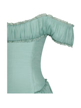 Load image into Gallery viewer, Xavy Teal Green Off Shoulder Corset Midi Dress
