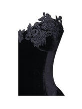 Load image into Gallery viewer, Qiara Black Velvet Peplum Top with Lace Trim
