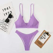Load image into Gallery viewer, Split Wave Pattern Ladies Bikini Mesh Three Piece Set Women High Waist String Floral Printed 2 Piece Bathing Suits Solid Color Bikinis Sets Bathing Suit Female Beachwear
