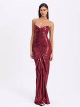 Load image into Gallery viewer, Sable Ruched Burgundy Glitter Mermaid Gown
