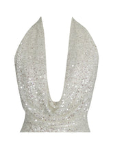 Load image into Gallery viewer, Niamh Golden Beaded Cowl Halter Backless Maxi Dress
