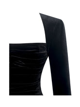 Load image into Gallery viewer, Catrina Black Velvet Square Neck Bow-Tie Mini Dress
