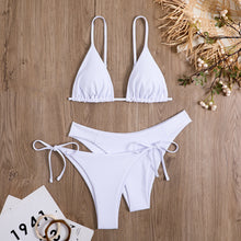 Load image into Gallery viewer, Essential Edge 3-Piece Bikini Set for Women – Solid Color High-Cut Triangle Top Two-Style Bottoms with Side Lace-Up Design &amp; Quick-Drying Comfort – Versatile Women's Swimwear for Summer Pool Beach &amp; Travel
