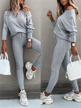 Load image into Gallery viewer, Long-Sleeve Pullover &amp; High-Waist Drawstring Pants Two-Piece Set
