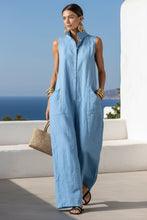 Load image into Gallery viewer, Linen Blend Sleeveless Stand-Collar Jumpsuit – 5 Colors S–3XL
