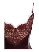 Load image into Gallery viewer, Shelby Dark Brown Vegan Leather with Lace Mini Dress
