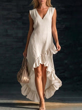 Load image into Gallery viewer, Sleeveless V-Neck Ruffle Hem Maxi Dress – Women's Cotton Linen
