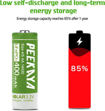 Load image into Gallery viewer, PEEKAYA 14430 Rechargeable Batteries – 3.2V 400mAh LiFePO4 Solar Batteries (6-Pack) – Long Life, High-Cycle Lithium Iron Phosphate Battery for Solar Lights, Flashlights, and More
