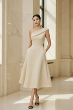 Load image into Gallery viewer, Women's Off-Shoulder Swing Dress – Solid Color Flowy Midi
