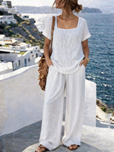 Load image into Gallery viewer, Women's Square-Neck Short-Sleeve Pantsuit – Cotton Blend Two-Piece Set
