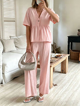 Load image into Gallery viewer, Women's V-Neck Loose Short-Sleeve Top &amp; Wide-Leg Pants Set
