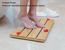 Load image into Gallery viewer, Compact Bamboo Bath Mat – Non-Slip, Quick Dry Wooden Shower Floor Mat for Small Bathrooms, RVs, and Tight Spaces, Easy to Clean, 15.8" X 10.2"
