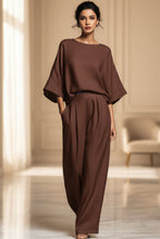 Load image into Gallery viewer, Women's Batwing-Sleeve Top &amp; Wide-Leg Pleated Trousers Two-Piece Set
