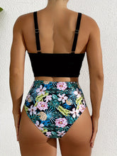 Load image into Gallery viewer, Bikini Solid Black Twist Front High Waist 2 Piece Swimsuit for Women – Stretchy V Neck Bikini Set with Ruched Tummy Control and Cross Strape Detail – Quick Drying Polyamide Swimwear for Beachwear Poolside and Summer Travel
