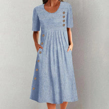 Load image into Gallery viewer, Button-Down Swing Maxi Dress – Short Sleeve Pocket Pullover Long Dress
