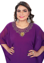 Load image into Gallery viewer, Hand-Embroidered Rhinestone Kaftan Dress – Georgette Chiffon, One Size Fits All, 58-60” Length
