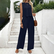 Load image into Gallery viewer, Elegant 2-Piece Matching Set, Sleeveless Crop Top And Wide Leg Pants Outfits
