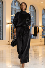 Load image into Gallery viewer, Women's Mock Turtleneck Balloon Sleeve Top &amp; Pleated Wide-Leg Trousers Set
