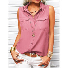 Load image into Gallery viewer, Women's Lapel Collar Sleeveless Top – Loose Fit, Pockets, Solid Color
