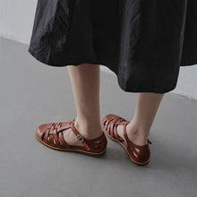 Load image into Gallery viewer, Women's Washed Full Grain Leather Fisherman Sandals – Closed-Toe Woven T-Strap
