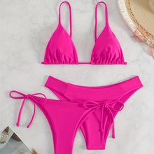 Load image into Gallery viewer, Essential Edge 3-Piece Bikini Set for Women – Solid Color High-Cut Triangle Top Two-Style Bottoms with Side Lace-Up Design &amp; Quick-Drying Comfort – Versatile Women's Swimwear for Summer Pool Beach &amp; Travel
