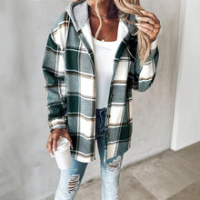 Load image into Gallery viewer, Plaid Drawstring Hoodie Shirt
