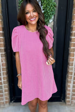 Load image into Gallery viewer, Blossom Corded Crew Neck Puff Sleeve Mini Dress
