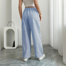 Load image into Gallery viewer, Women's Striped Print Straight Wide Leg Pockets Pants Casual Long Pants
