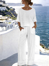 Load image into Gallery viewer, Women's Resort Set – Short Sleeve Top &amp; Wide-Leg Pants
