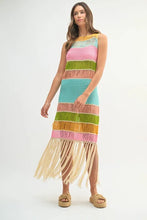 Load image into Gallery viewer, Multi Color Fringed Crochet Knit Dress For Women – Crochet Knit Dress, Fringed Dress, Multi-Color Dress, Bohemian Knit Dress, Festival Dress
