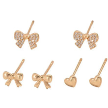 Load image into Gallery viewer, 6 Piece Bow Heart Stud Earrings Set
