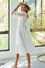 Load image into Gallery viewer, New Summer Dot Flounce Sleeve Smocked Tiered Midi Dress – Fluttering, Charming Swiss Dot Dress with Flounce Sleeves, Smocked Waist, and Tiered Design
