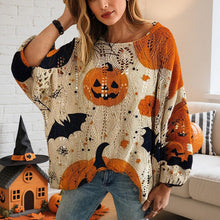 Load image into Gallery viewer, Women’s Hollow Out Batwing Top – Halloween Pumpkin Print Blouse
