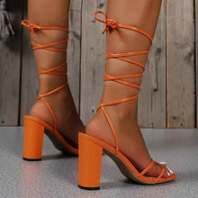 Load image into Gallery viewer, Stylish Lace-Up Block : Heel Sandals..
