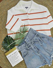 Load image into Gallery viewer, Women’s Knit Button Cardigan with Striped Short Sleeves
