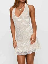 Load image into Gallery viewer, Floral Lace Halter Deep V-Neck : Bodycon Dress
