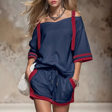 Load image into Gallery viewer, Women's Summer Contrast Color-Block Patchwork Shorts Set – 2-Piece
