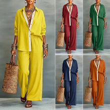 Load image into Gallery viewer, Contrast-Color Long-Sleeve Shirt &amp; Pants Set – Two-Piece

