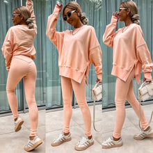 Load image into Gallery viewer, Women’s Casual Sweater Suit – Loose Split Top &amp; Fitted Trousers Set
