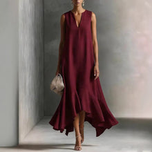 Load image into Gallery viewer, Women's Deep V-Neck Sleeveless Asymmetrical Maxi Dress – Patchwork
