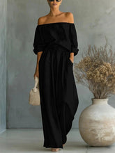 Load image into Gallery viewer, Women's Off-Shoulder Long-Sleeve Top &amp; Wide-Leg Pants Two-Piece Set

