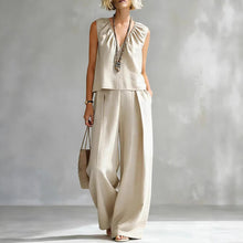 Load image into Gallery viewer, Women's Sleeveless Cotton-Linen Shirt &amp; Pants Set – Urban 2-Piece
