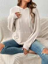 Load image into Gallery viewer, Mandotos Womens Knit Hoodie Sweatshirt With Pockets Drawstring Long Sleeve Solid Sunken Stripe Knitwear
