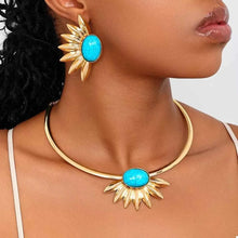 Load image into Gallery viewer, Turquoise Sunflower : Necklace and Earrings Jewelry Set

